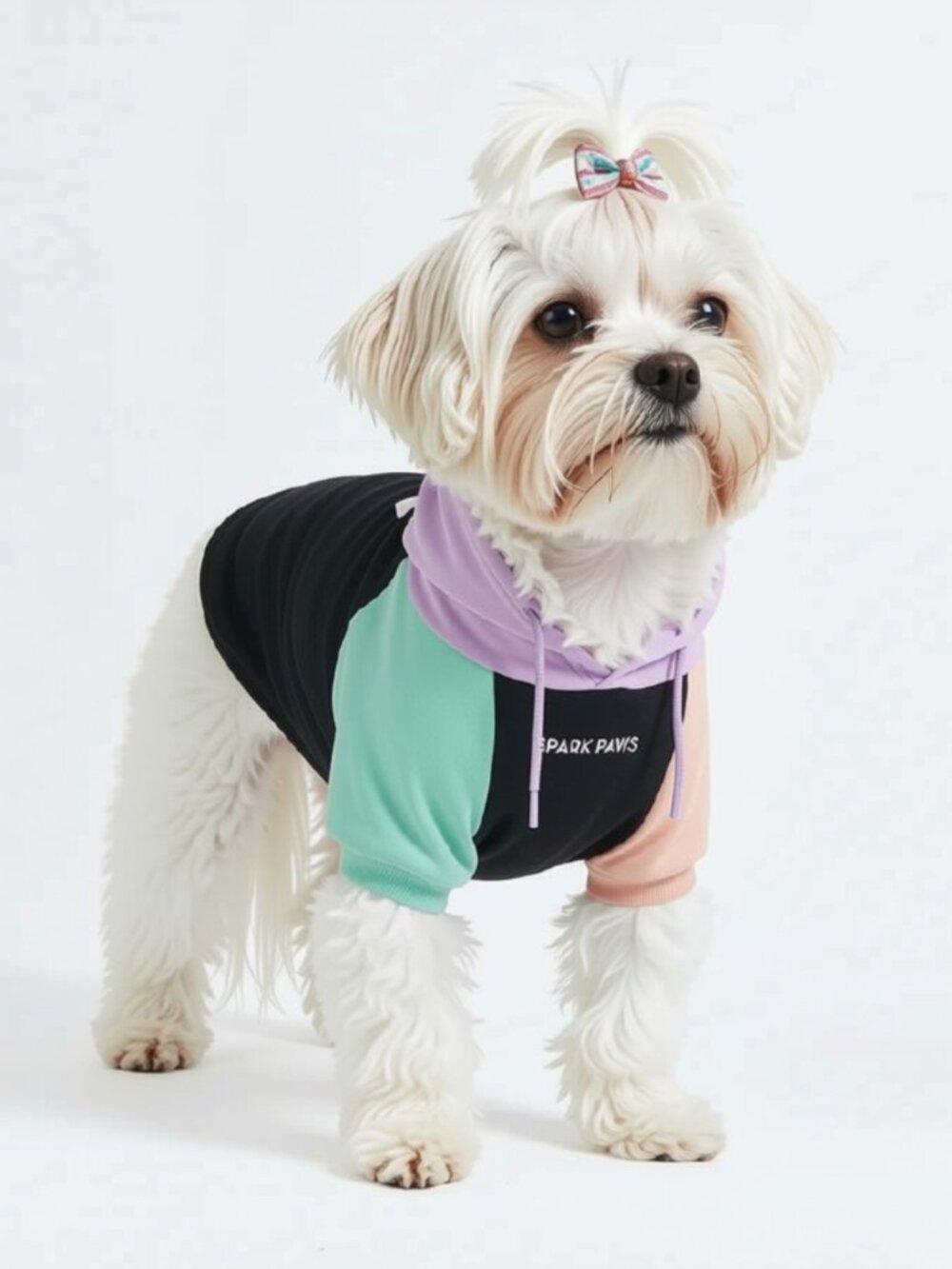 Cyber Punk Color Block Dog Hoodie Sweater Pastel Black Teal Size S
